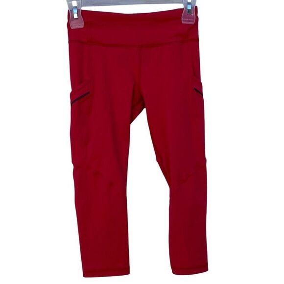 Lululemon Run Mod Moves Crop Leggings Womens Size 2 Red Pull-on Low Rise Workout - Picture 1 of 11